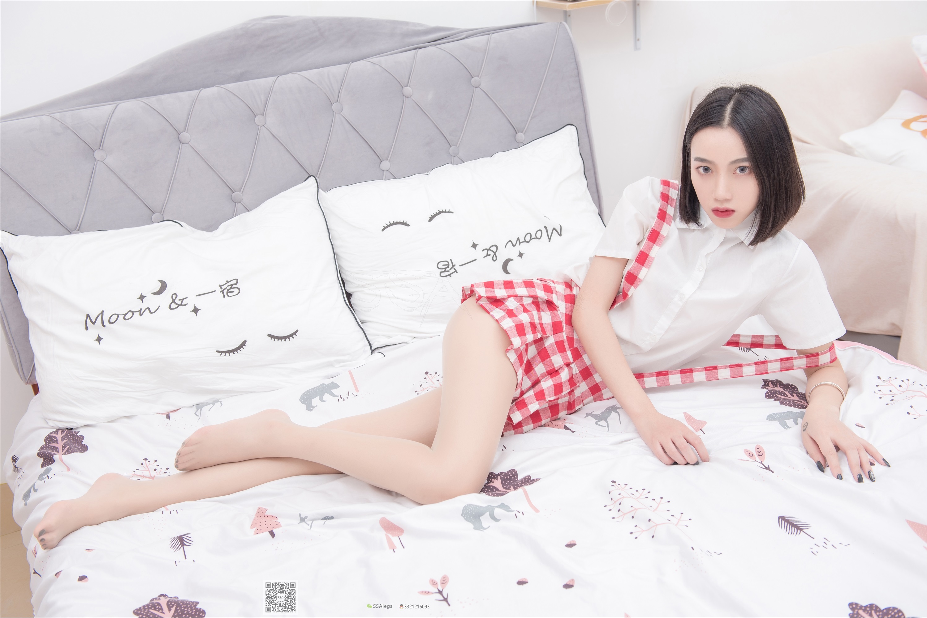 SSA丝社 NO.033 大大 红白格子齐臀超短裙肉丝